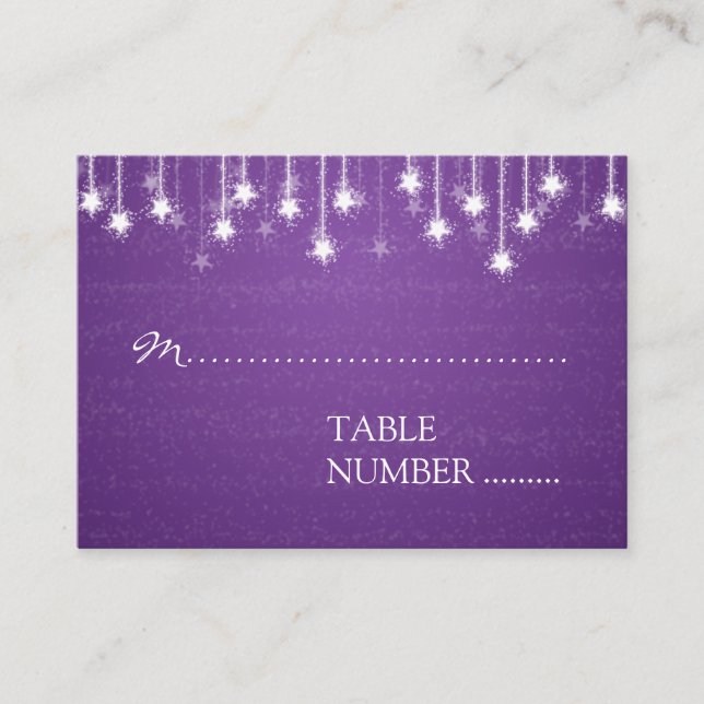 Cartão De Lugar Placas de Casamento Shimmering Estrelas Roxo (Frente)