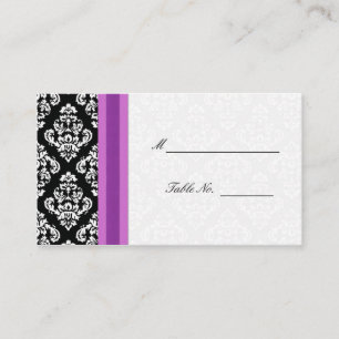 Cartão De Lugar Placas de Casamento tema damasco preto e branco