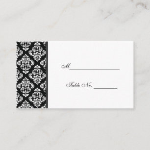 Cartão De Lugar Placas de Casamento tema damasco preto e branco