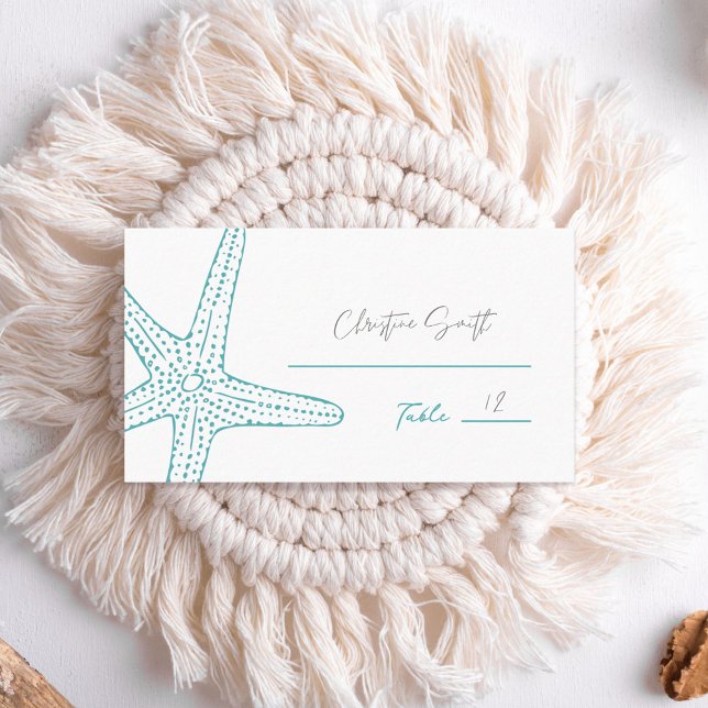 Cartão De Lugar Placas de Casamento Turquesa Starfish (Criador carregado)