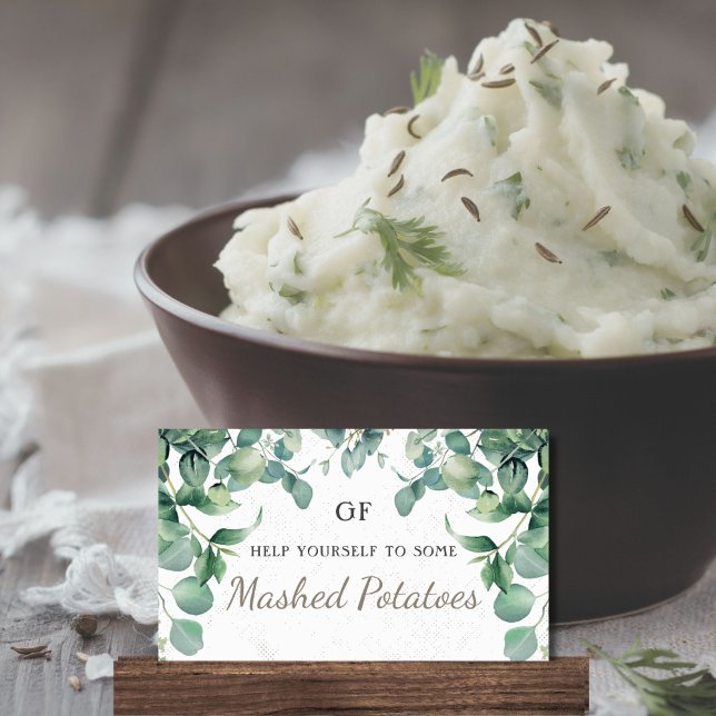 Cartão De Lugar Placas de catering únicas com vegetação elegante (Customizable Elegant Greenery Themed Catering Dish Placecards)