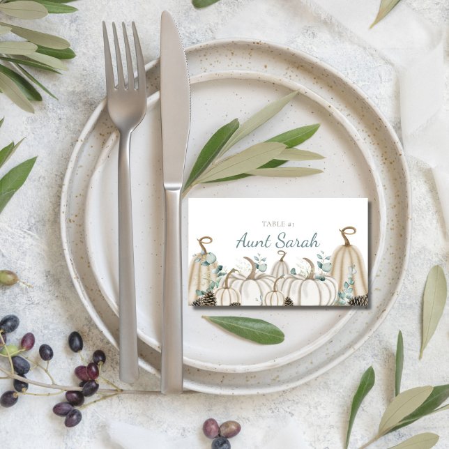 Cartão De Lugar Placas de Número de Tabela do Tema de Queda Neutro (neutral beige, white and cream table number place cards for fall autumn thanksgiving dinner party)
