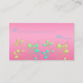 Cartão De Lugar Placas Florais, Rosa, Verde e Azul