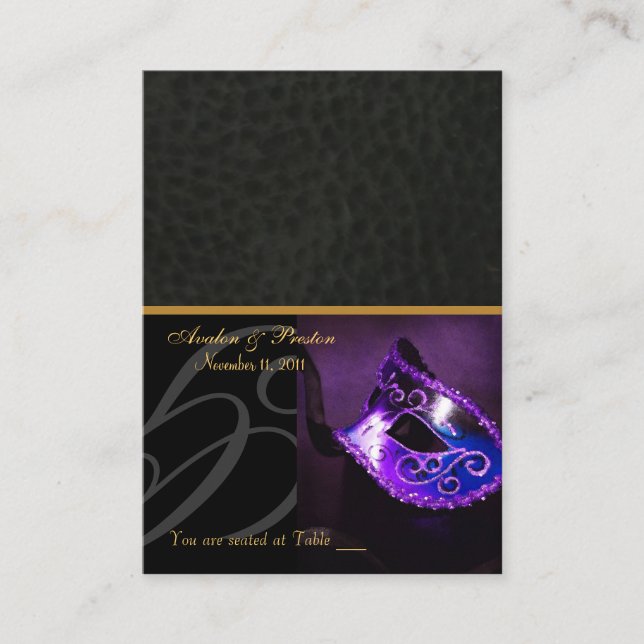 Cartão De Lugar Placecard Roxo Mascarada de Veneza (Frente)