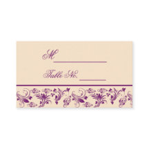 Plum Champagne Floral Scroll Place Card