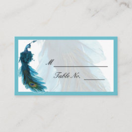 Cartão De Lugar Pluma de Casamento de Pavão Azul Teal