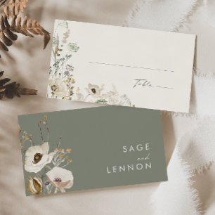 Cartão De Lugar Prado de flor selvagem Ivory Flat Wedding