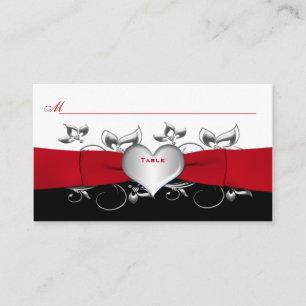 Cartão De Lugar Preto, Branco, Floral Vermelho, Placa do Coração