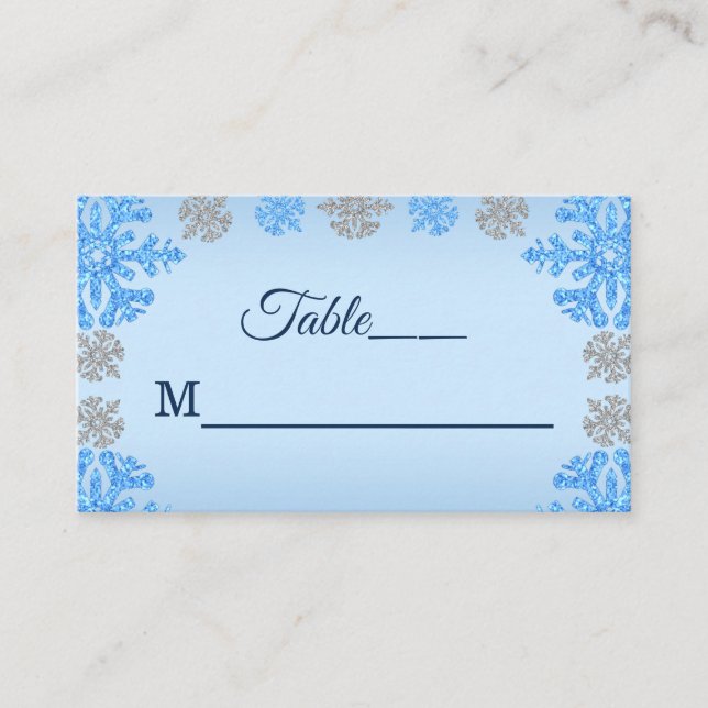 Cartão De Lugar Quinceañera Ice Blue Silver Floco de Neve de inver (Frente)