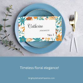 Cartão De Lugar Retro Wildflower Wedding Bright Bold