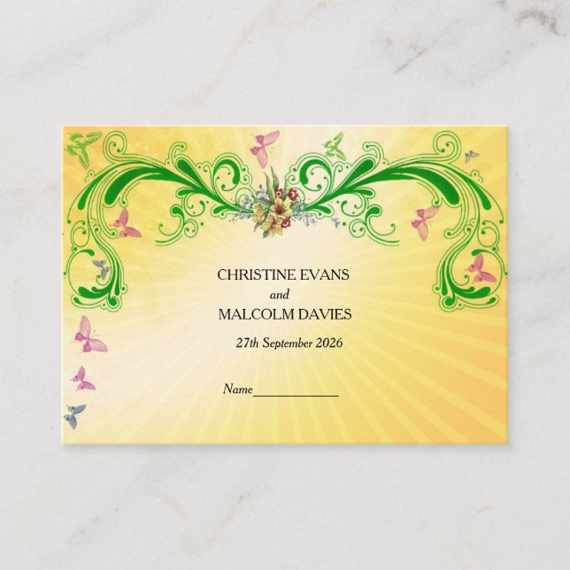 Cartão De Lugar Rolos e Borboletas (Frente)