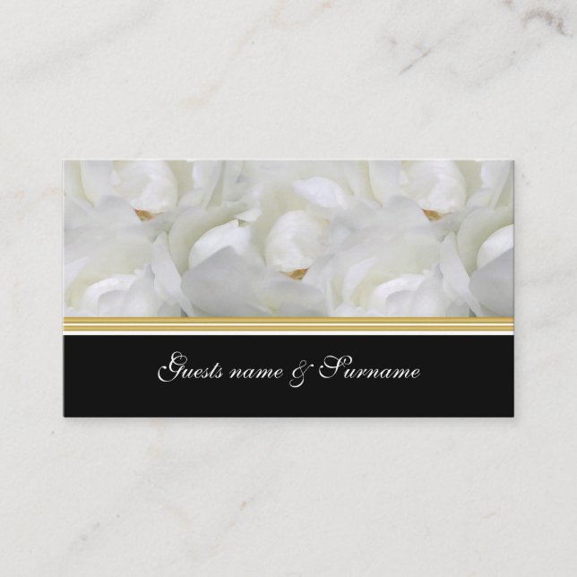 Cartão De Lugar Rosa elegante, ouro branco, com lugar para convida (Frente)