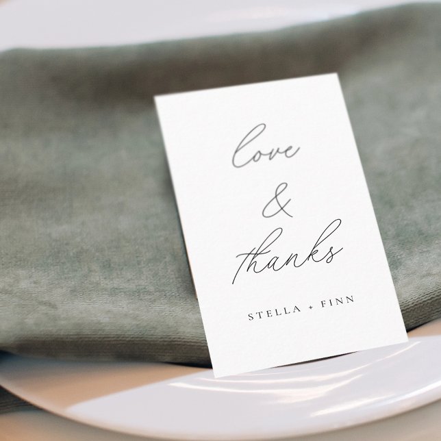 Cartão De Lugar Roteiro Moderno Casamento Amor & Gratidão (Modern Script Love & Thanks Wedding Place Card)