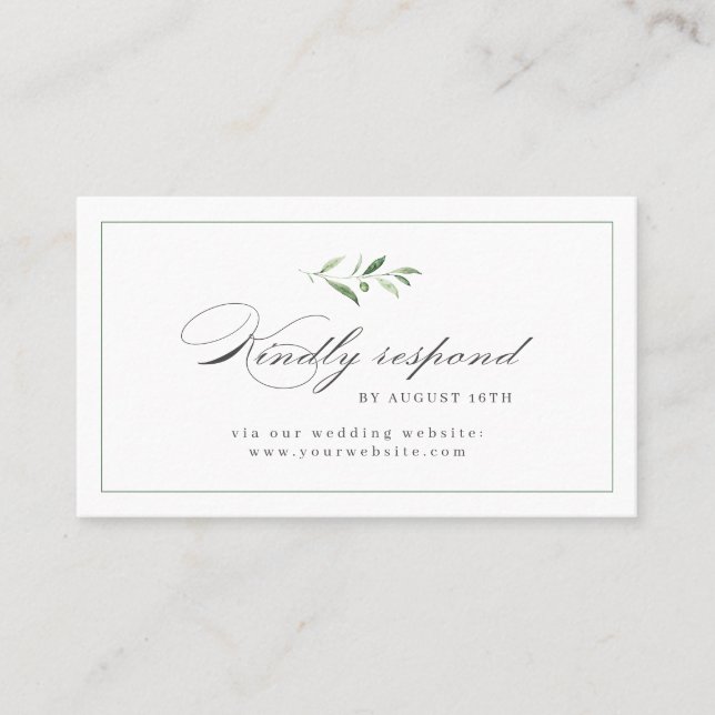 Cartão De Lugar RSVP de casamento do Classic Elegance Script Green (Frente)