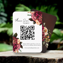 Cartão De Lugar RSVP de Casamento do Código QR Floral Vermelho Neg