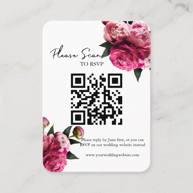 Cartão De Lugar RSVP de Casamento do Código QR Floral Vermelho Neg (Frente)