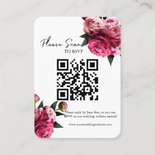 Cartão De Lugar RSVP de Casamento do Código QR Floral Vermelho Neg