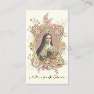 Cartão De Lugar Rua. Therese Carmelite Nun Rosas Poema Religioso
