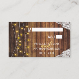 Cartão De Lugar Rustic Country String Lights Wood Lace Casamento
