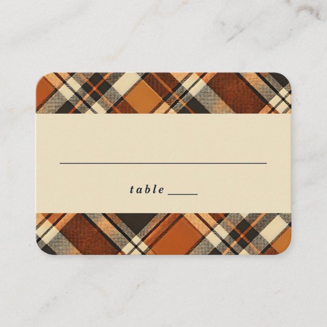 Cartão De Lugar Rustic Fall Vibes Burnt Orange Xadrez outono outon (Frente)