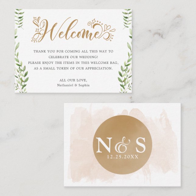 Cartão De Lugar Saco de Presente de Boas-Vindas de Casamento com F (Frente/Verso)