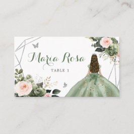 Cartão De Lugar Sage Green Blush Girl Sweet 16º aniversário