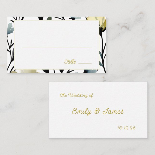 Cartão De Lugar Sage Green & Soft Yellow Botanical Wedding (Frente/Verso)