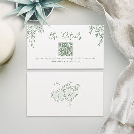 Cartão De Lugar Sage Hand Drawn Whimsical Wedding QR code Details