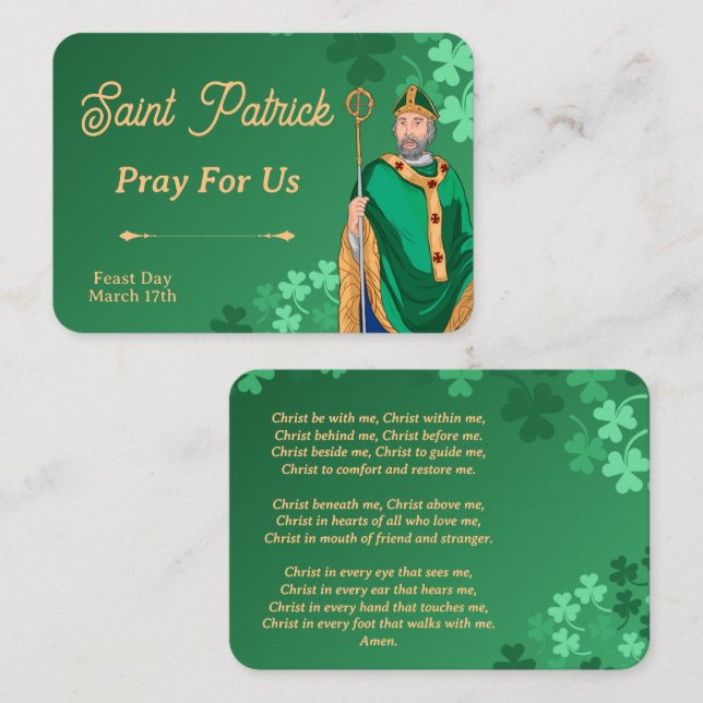 Cartão De Lugar Saint Patrick Prayer Card – Breastplate Prayer (Frente/Verso)
