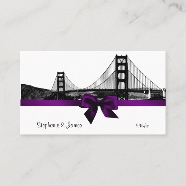 Cartão De Lugar San Fran Skyline Etch BW Placas De Lugar Roxo #2 (Frente)