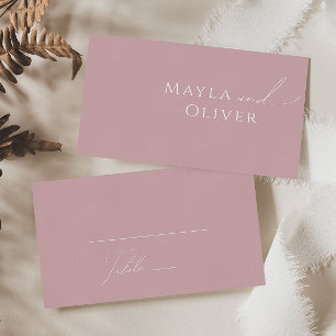 Cartão De Lugar Script Whimsical   Dusty Rosa Flat Wedding