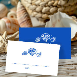 Cartão De Lugar Seashells Beach Casamento Blue White CUSTOM