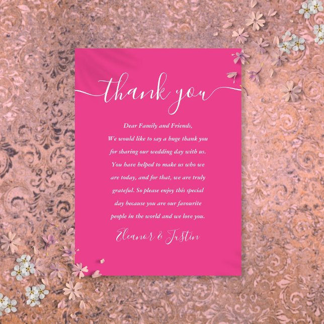 Cartão De Lugar Signature Script Wedding Hot Pink Obrigado (Signature Script Wedding Hot Pink Thank You Place Card)