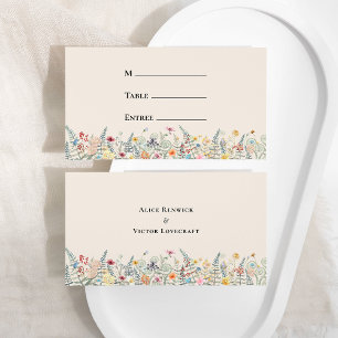 Cartão De Lugar Simples Wildflower Fern Wedding Entree Choice Flat