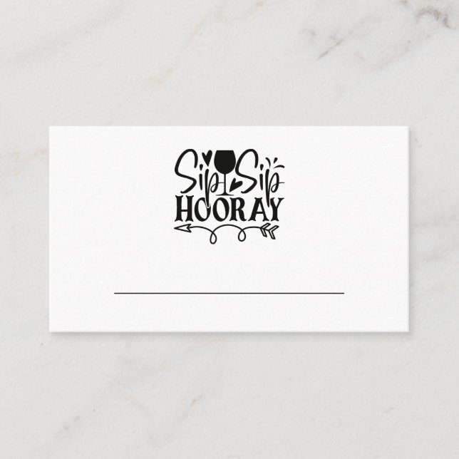 Cartão De Lugar Sip Hooray Wine Glass Party Black White Weding (Frente)