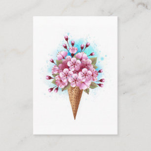 Cartão De Lugar Sorvete Waffle Rosa Sakura Cone