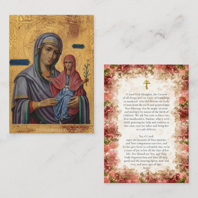 Cartão De Lugar St. Anna and the Theotokos Pregnancy Prayer Card (Frente/Verso)