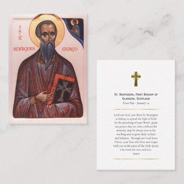 Cartão De Lugar St. Kentigern First Bishop of Glasgow Prayer Card (Frente/Verso)
