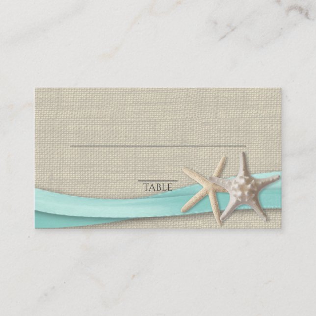 Cartão De Lugar Starfish e Ribbon Place Card Aqua (Frente)