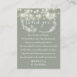 Cartão De Lugar String Lights Obrigado Sage Green Weding