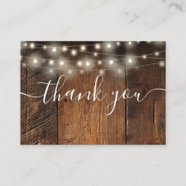 Cartão De Lugar String Lights Rustic Barn Wood Casamento Obrigado