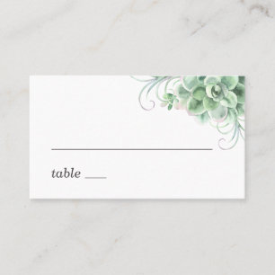 Cartão De Lugar Suculentes de aquarela. Casamento Greenery Cacto