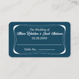 Cartão De Lugar Tabela de Casamento Azul e Branco Número de lugar