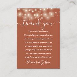Cartão De Lugar Terracotta String Lights Casamento Obrigado Place