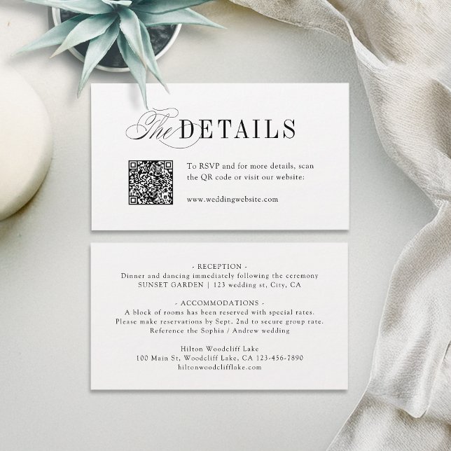 Cartão De Lugar Tipografia Eterna Elegante Detalhes Simples de Cas (Elegant Timeless Typography Simple Wedding Details Place Card)