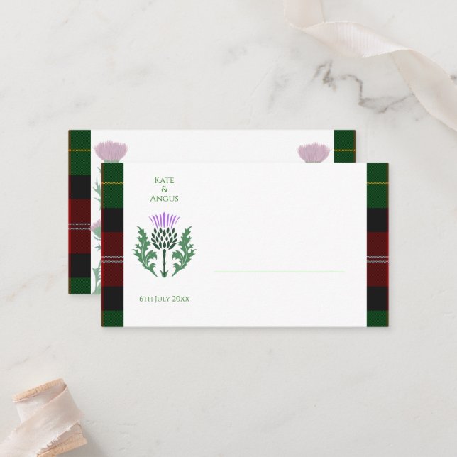 Cartão De Lugar Tradicional Scottish Tartan e Scotland Thistle (Frente/Verso In Situ)