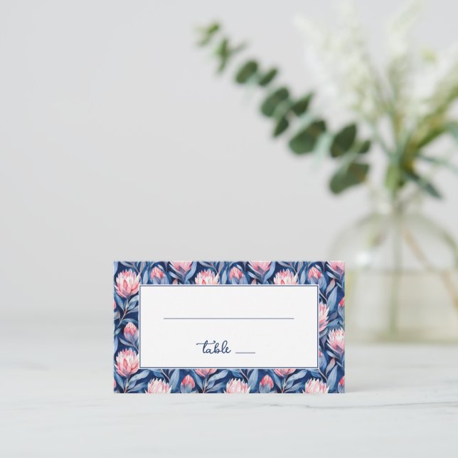 Cartão De Lugar Tranquil Navy Floral Botanical (Em pé/Frente)