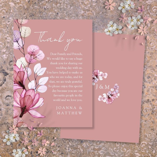 Cartão De Lugar Transparent Floral Dusty Rosa Weding Obrigado (Transparent Floral Dusty Rose Wedding Thank You Place Card)