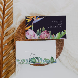 Cartão De Lugar Tropical Floral Colorida   Casamento Roxo