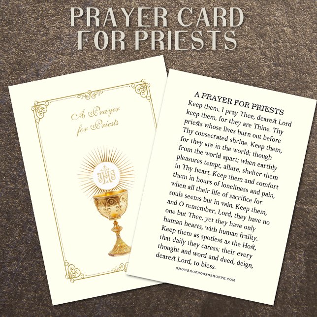 CARTÃO DE LUGAR UMA REZA PARA OS PADRÕES CATÓLICOS RELIGIOSOS (CATHOLIC PRAYER CARD FOR PRIESTS)